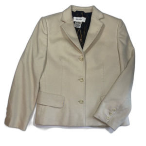 LAUREL Cream Wool Angora Blend Crop Blazer Pockets Women's Size 36 US 4